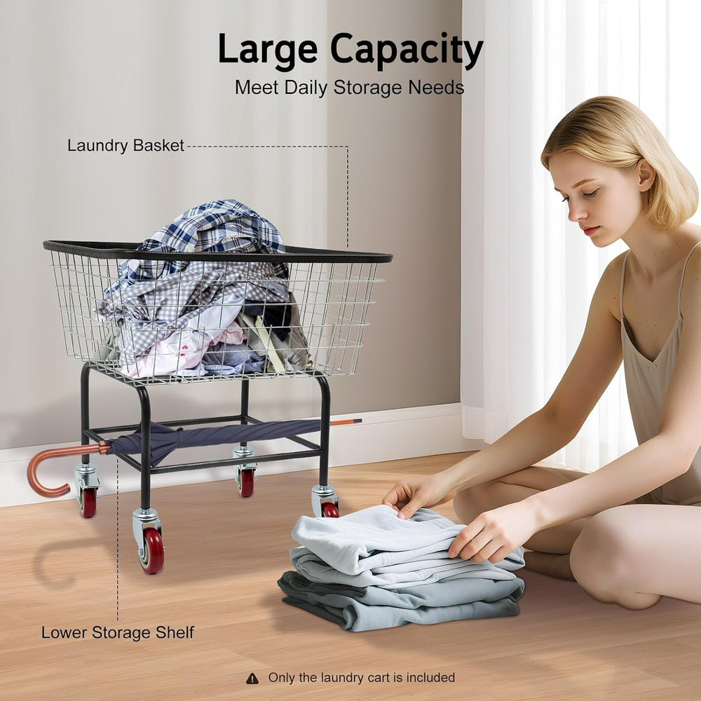 Steel Wire Laundry Cart, Wire Laundry Basket Cart with 4" Casters, Heavy...