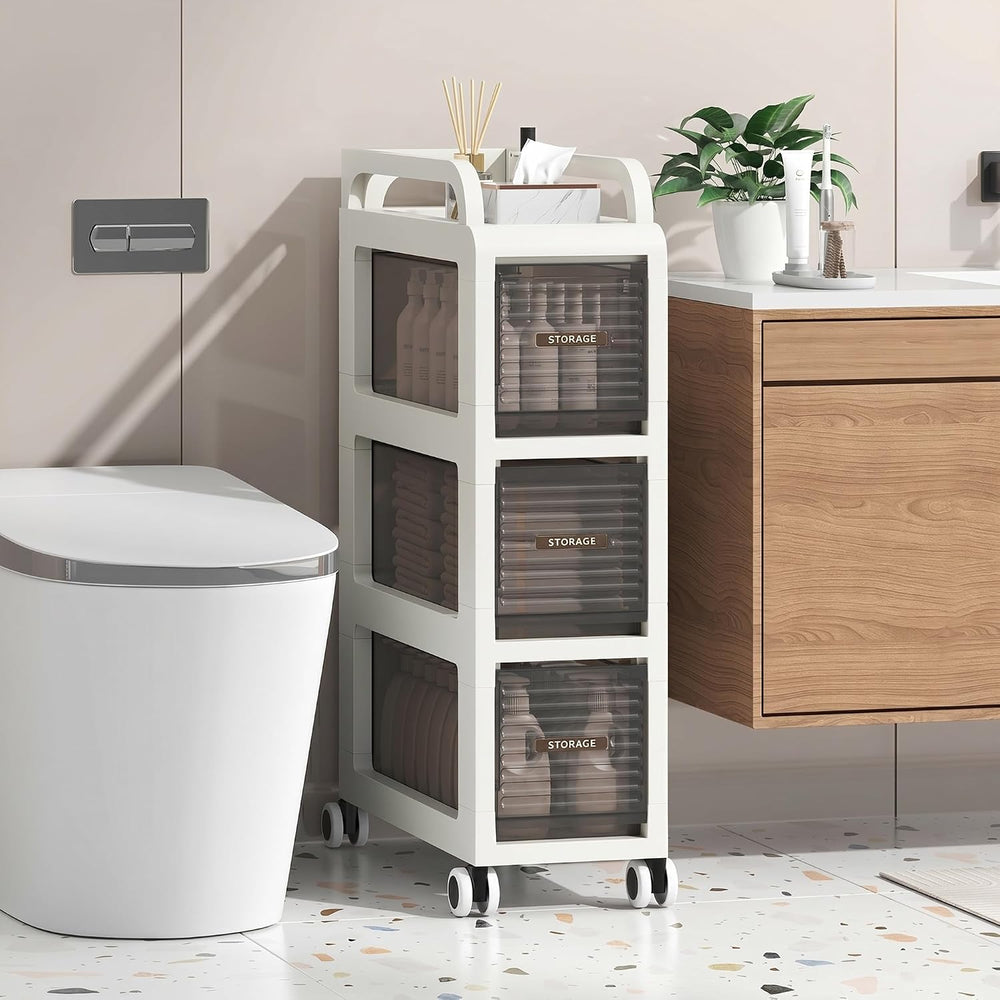 Bathroom Storage with Drawers, 7.87" Wide Slim Cabinet with Wheels