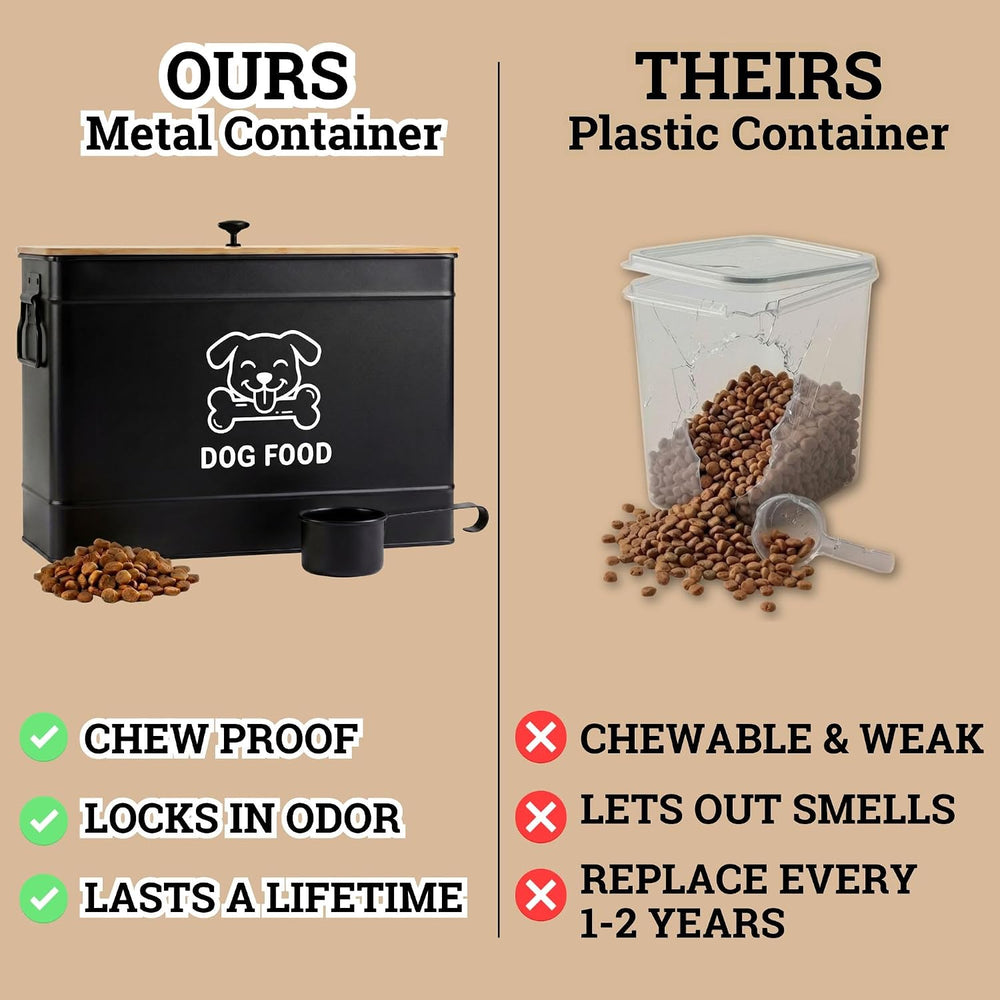 Metal Dog Food Container 15-20 lbs w/ Airtight Bamboo Lid, 70 Cup Capacity