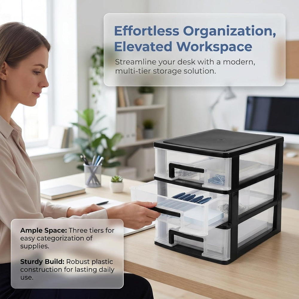 Angoily 3 Tier Plastic Drawer Type Closet, Plastic Home Office Storage Organi...