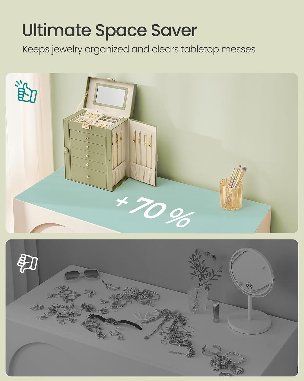 SONGMICS 6-Layer Jewelry Box Organizer with 5 Drawers, Lock and Mirror