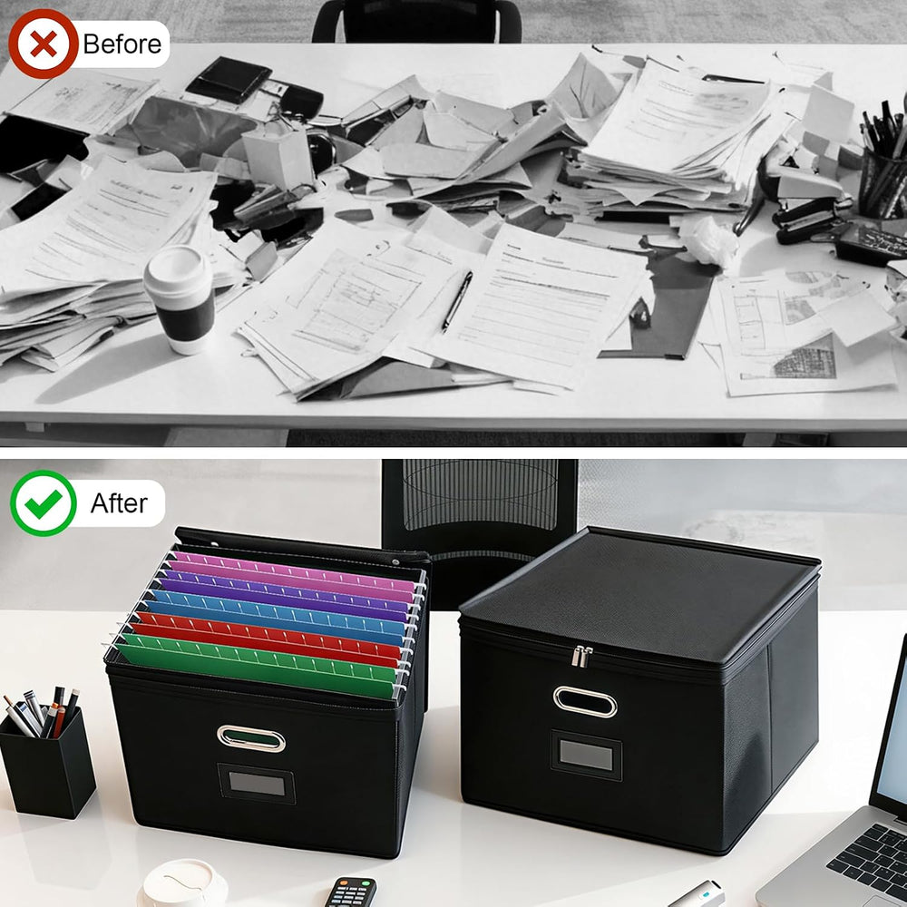 4 Pack File Organizer Boxes with Lids, Collapsible Document Storage Bin with ...