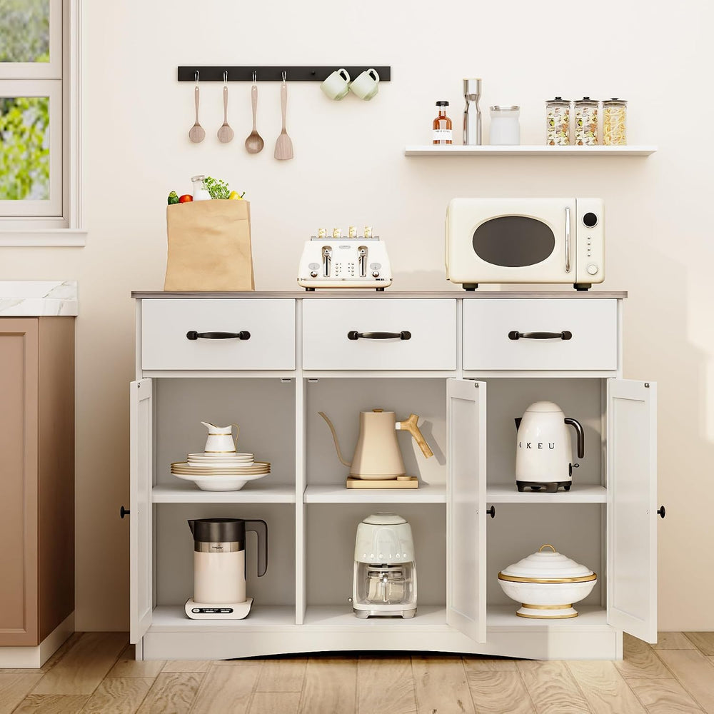 Gizoon Farmhouse Sideboard Buffet Cabinet with 3 Drawers & Barn Doors