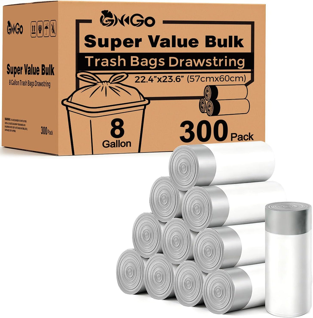 8 Gallon Trash Bags with Drawstring, 300 Count