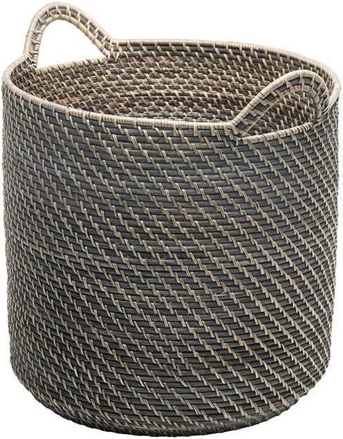 KOUBOO Laguna Round Rattan Storage Basket Large Black Wash Handles