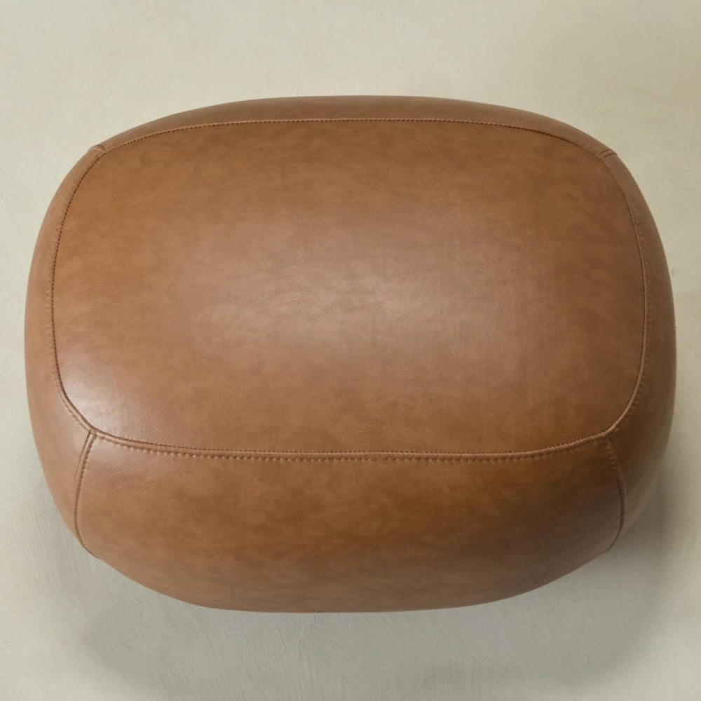 KINWELL 23" Wide Faux Leather Upholstered Ottoman Footrest, Camel