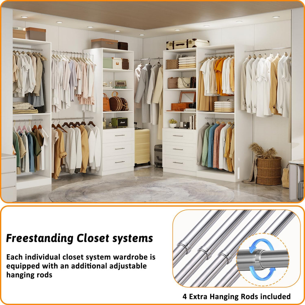 Closet Organizer System Of 4 Sets with 6 Drawers, 8 Shelves, 8 Hanging Rods, ...
