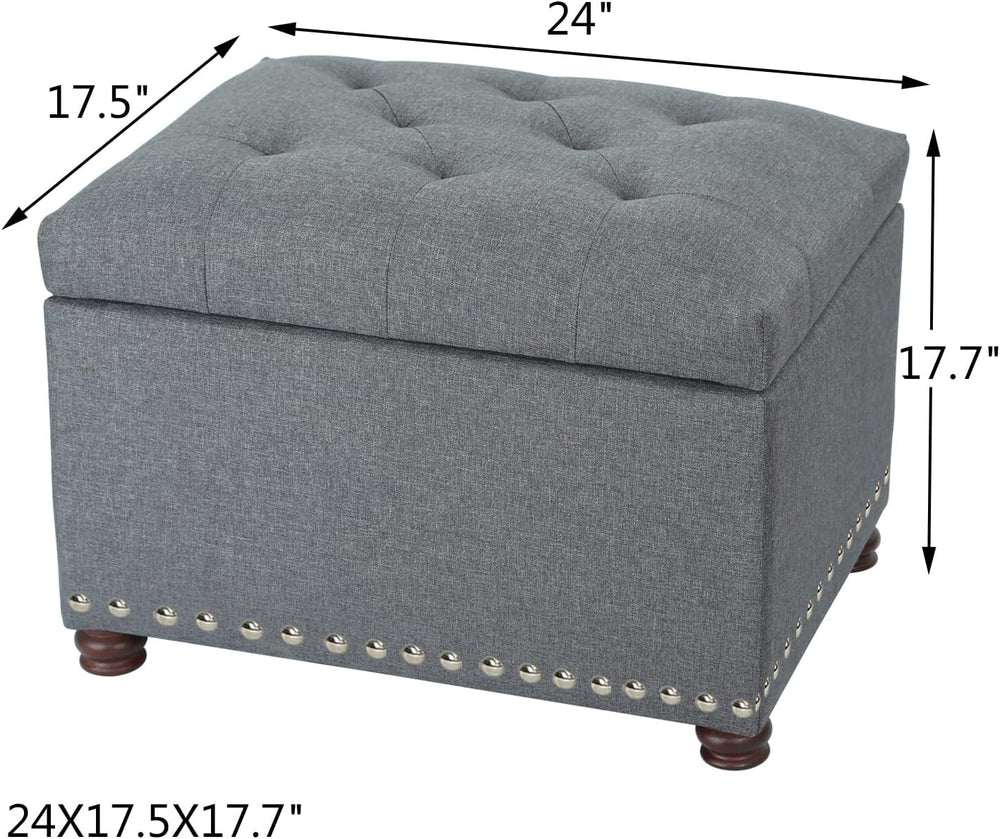Ottoman with Storage,24" Fabric Ottoman Foot Rest with Hinged Lid Small ...