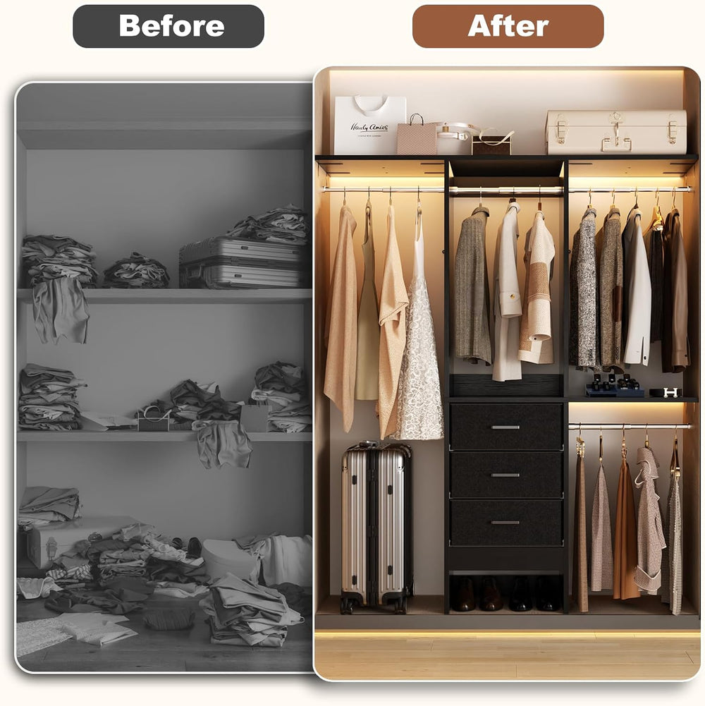 Besiost 4FT Small Closet System with 3 Fabric Drawers, 48'' Closet Or...