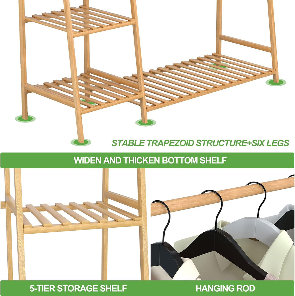 RELIANCER Bamboo Clothing Garment Rack,Free Standing Clothes Coat Hanger,Clos...