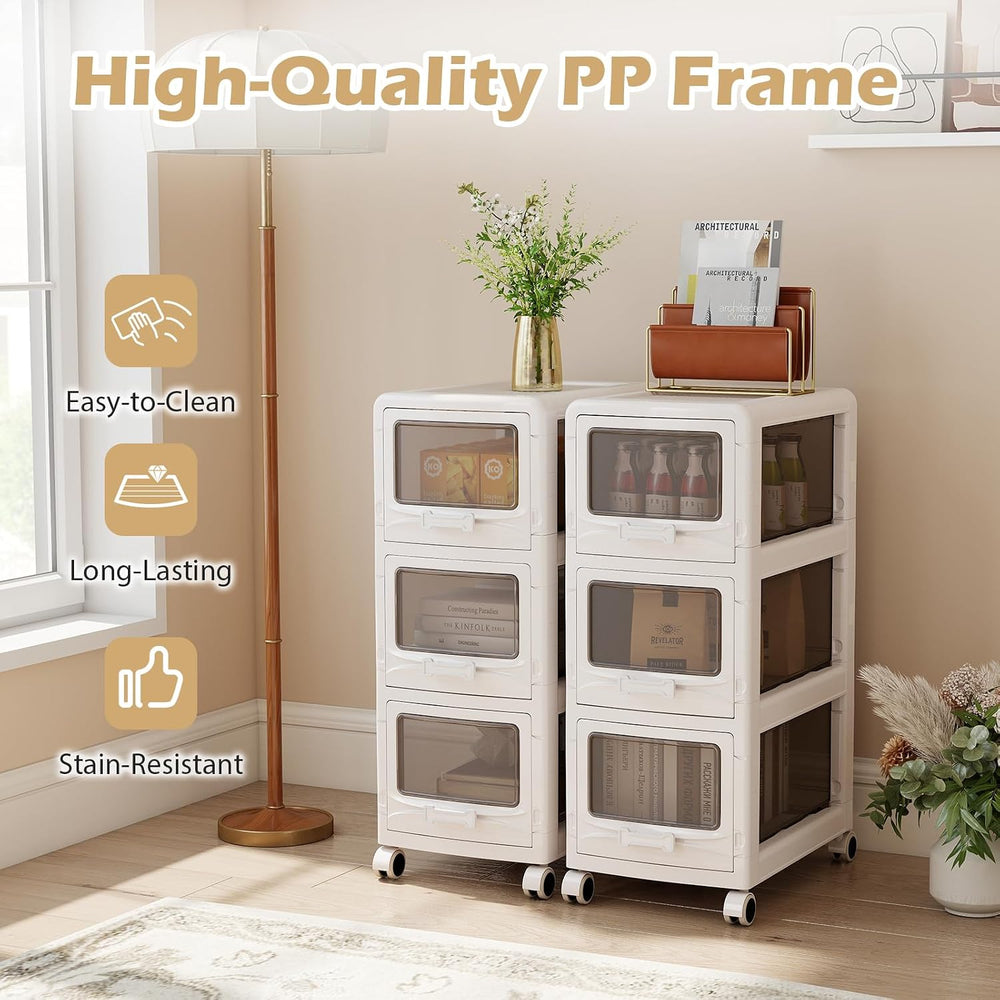 Giantex 3-Tier Rolling Storage Cart, Utility Cart with 3 Drawers & Lockab...