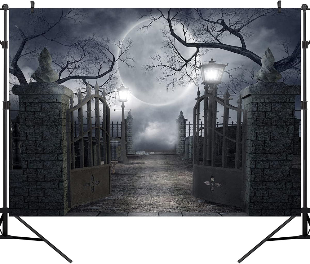 Halloween Night Full Moon Backdrop Gloomy Woods Graveyard Photography Backgro...