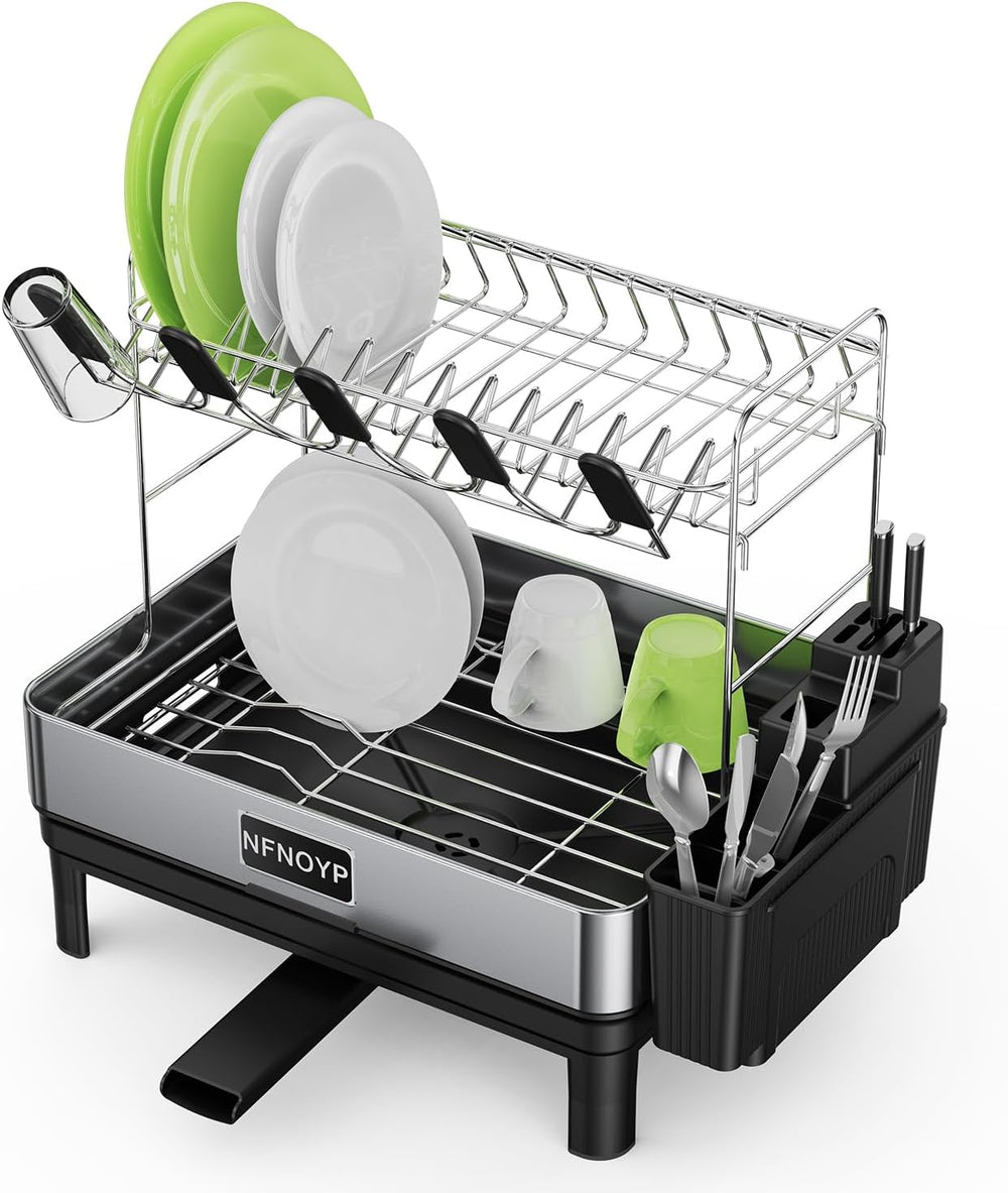2 Tier Stainless Steel Dish Drying Rack for Kitchen Counter, Black