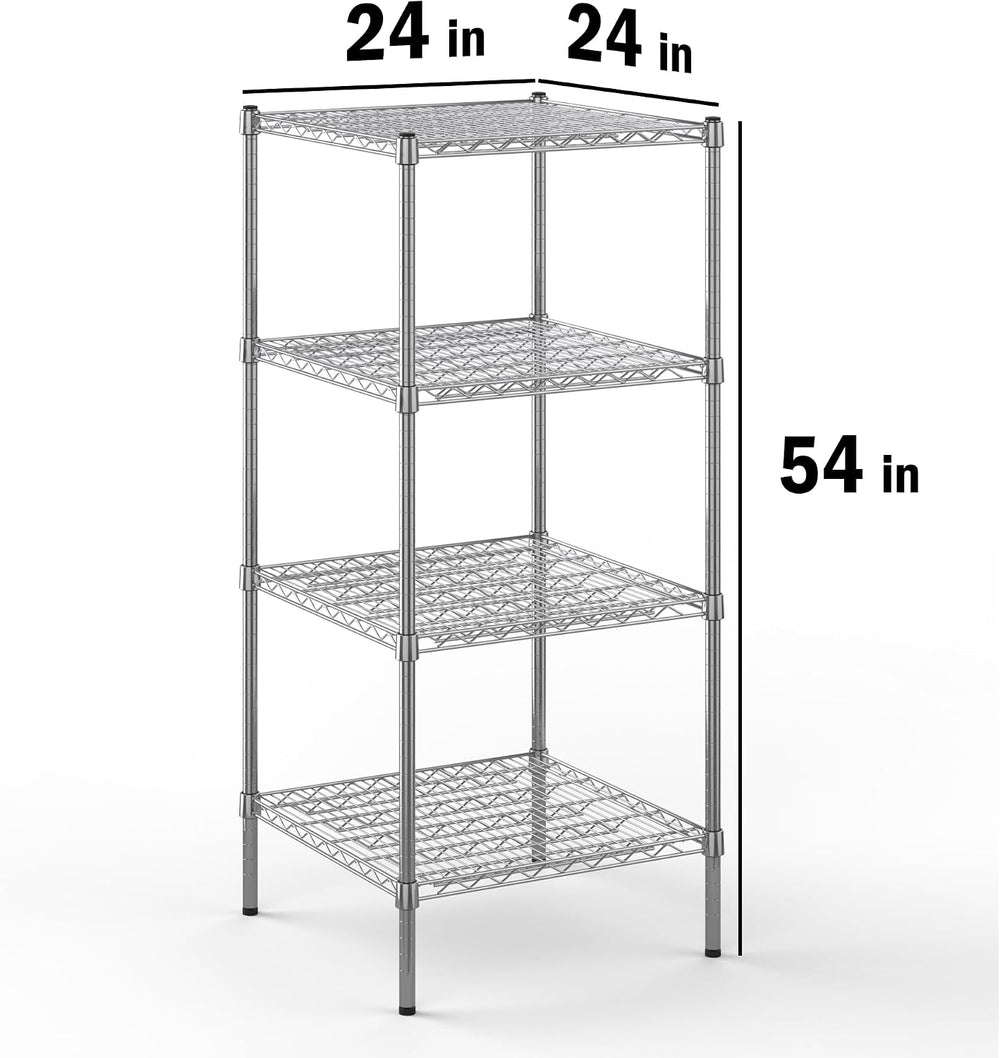 24" Deep x 24" Wide x 54" High 4 Tier Chrome Wire Shelving Kit...
