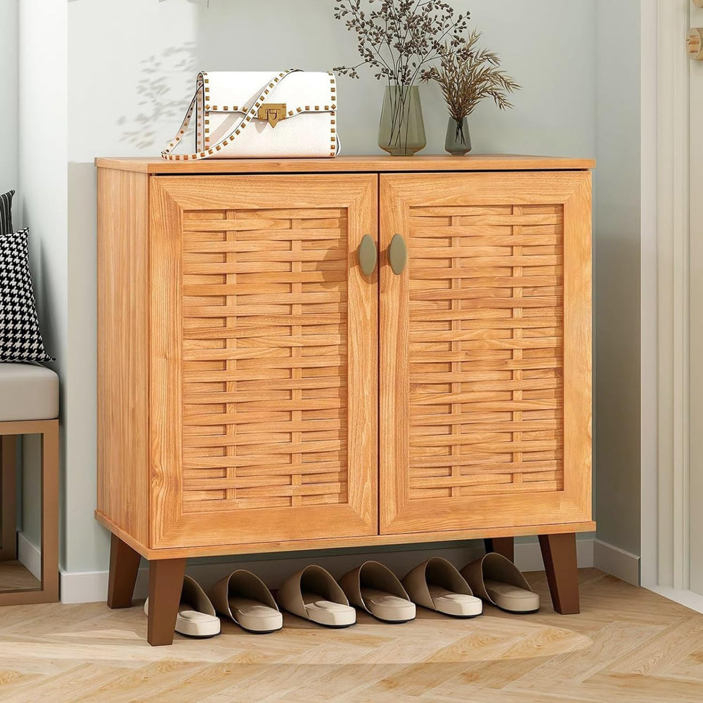 Tangkula Shoe Storage Cabinet, 4-Tier Farmhouse Shoe Organizer w/ 3 Removable...