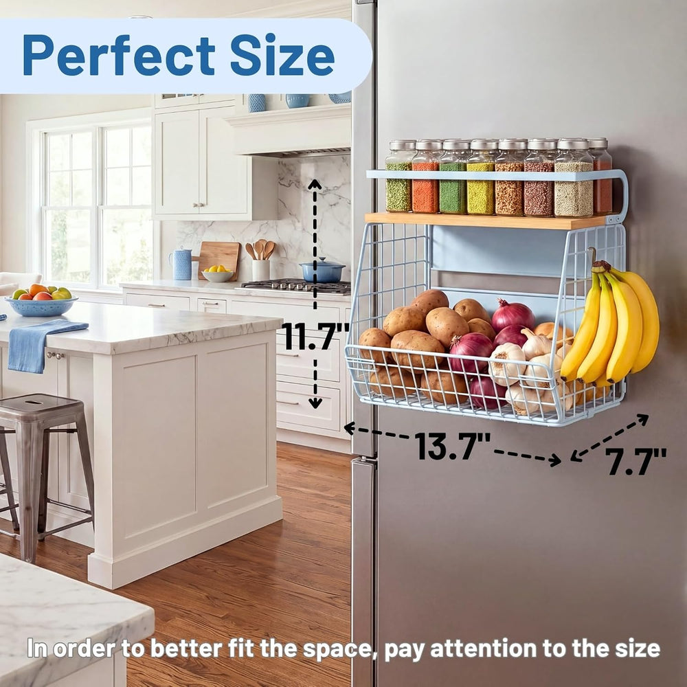 Magnetic Shelf for Fridge with Wood Lid, Fruit Potato and Onion Storage Bins,...