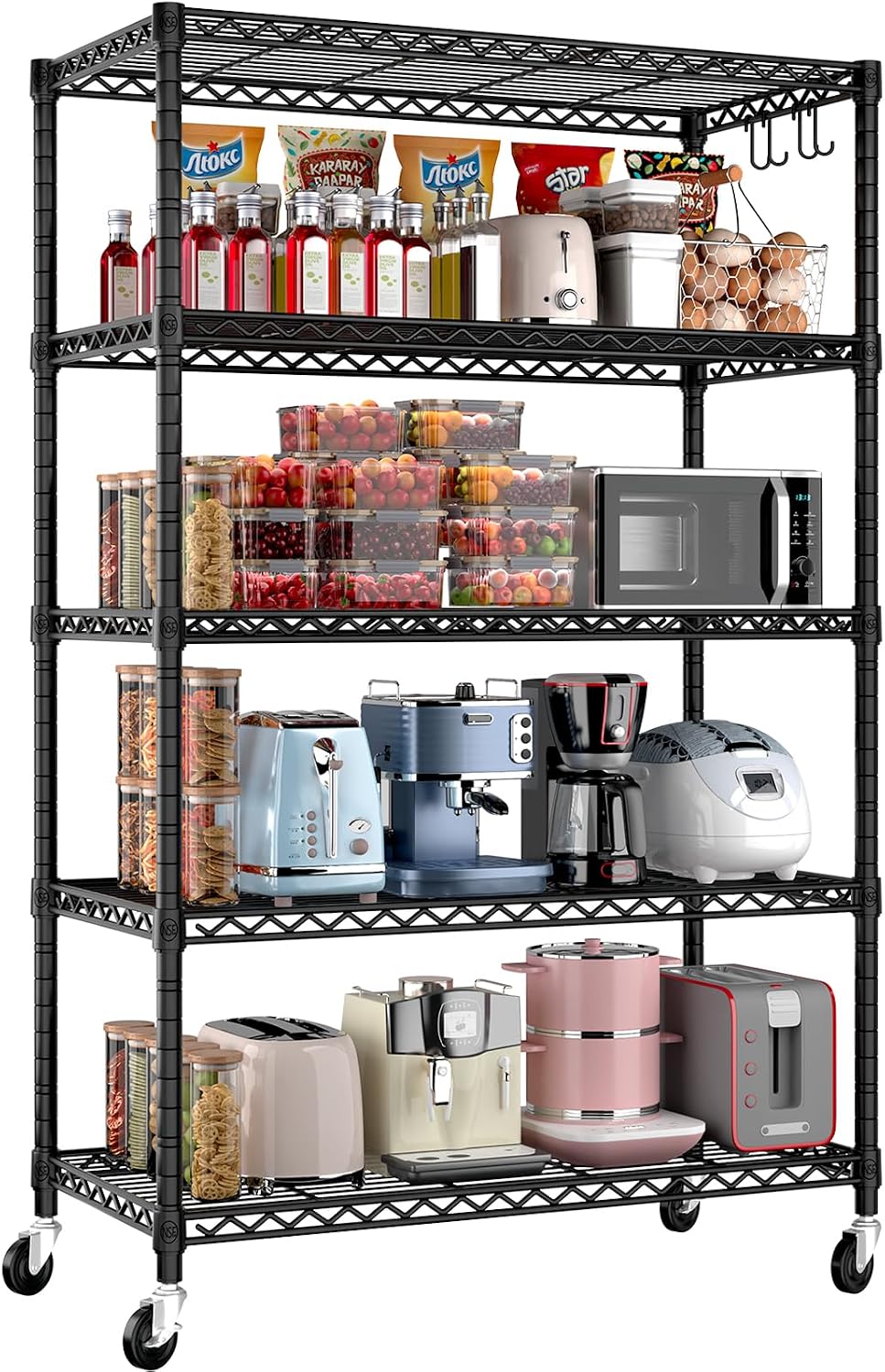 PrimeZone 36"W x 16"D x 79"H Wire Shelving with Wheels, 5-tier...