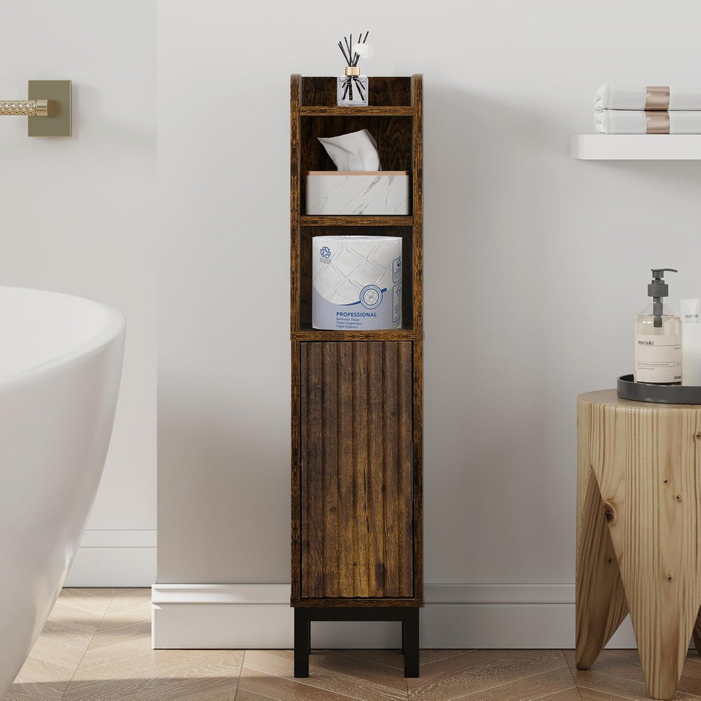 FerniTry Small Bathroom Storage Cabinet, Corner Floor Narrow Toilet Paper Cab...