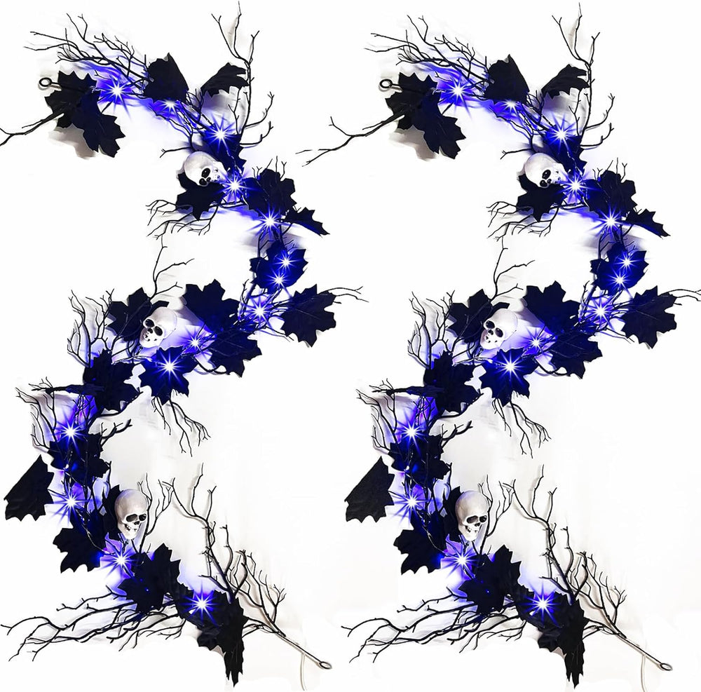 Halloween Black Garland with Timer 2 Pack 6 Feet Dead Branch Garland Lights w...
