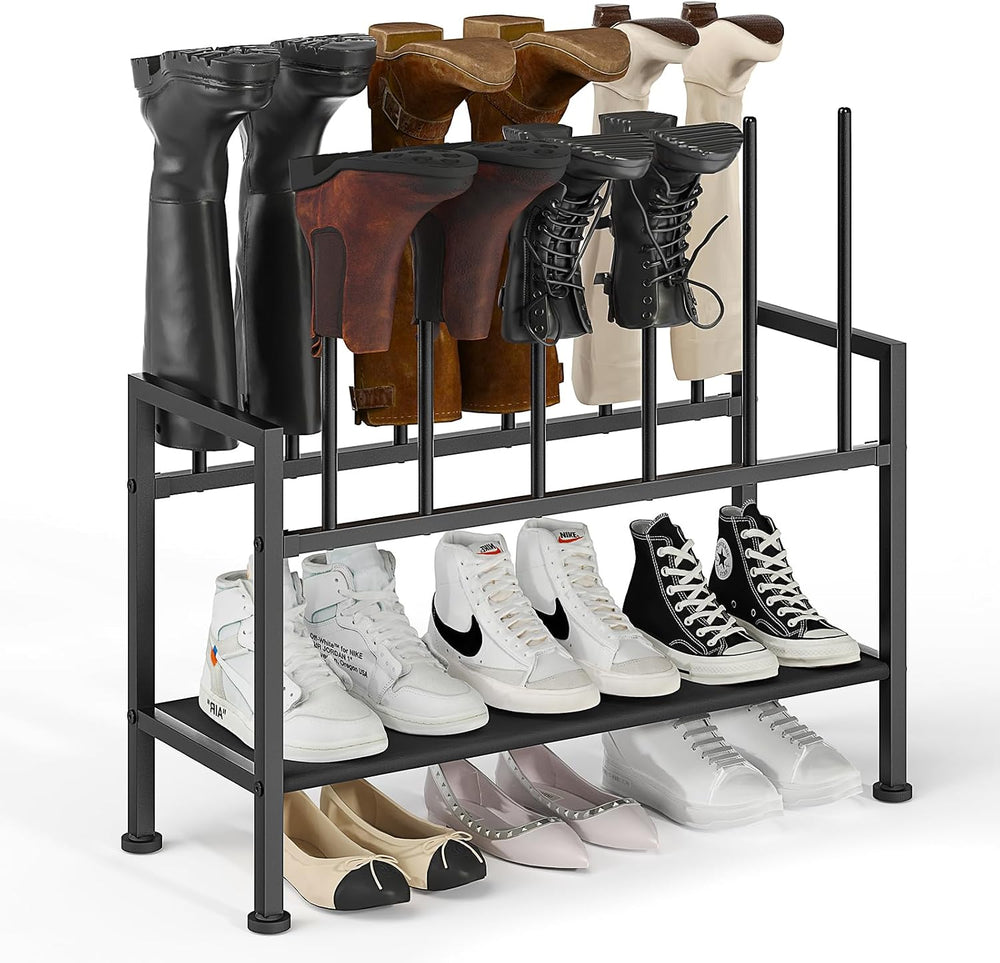 DIMJ Free Standing Shoe Racks - 3-Tier Boot Rack, Black Metal Storage Organiz...