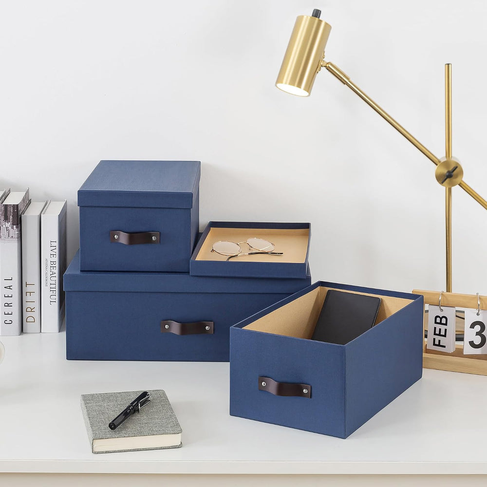 Soul & Lane - Decorative Storage Boxes with Handles, Set of 3, Navy