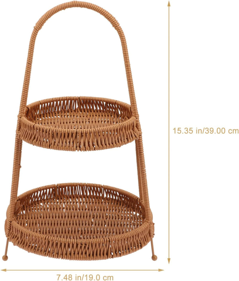 Kichvoe Handwoven Wicker Serving Baskets with Stand 2-tier Rattan Serving Tra...