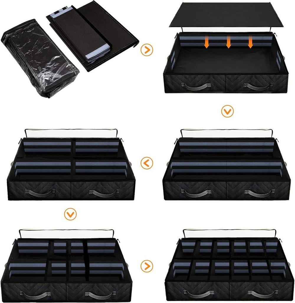 Set of 2, Under Bed Shoe Storage Organizer, Black