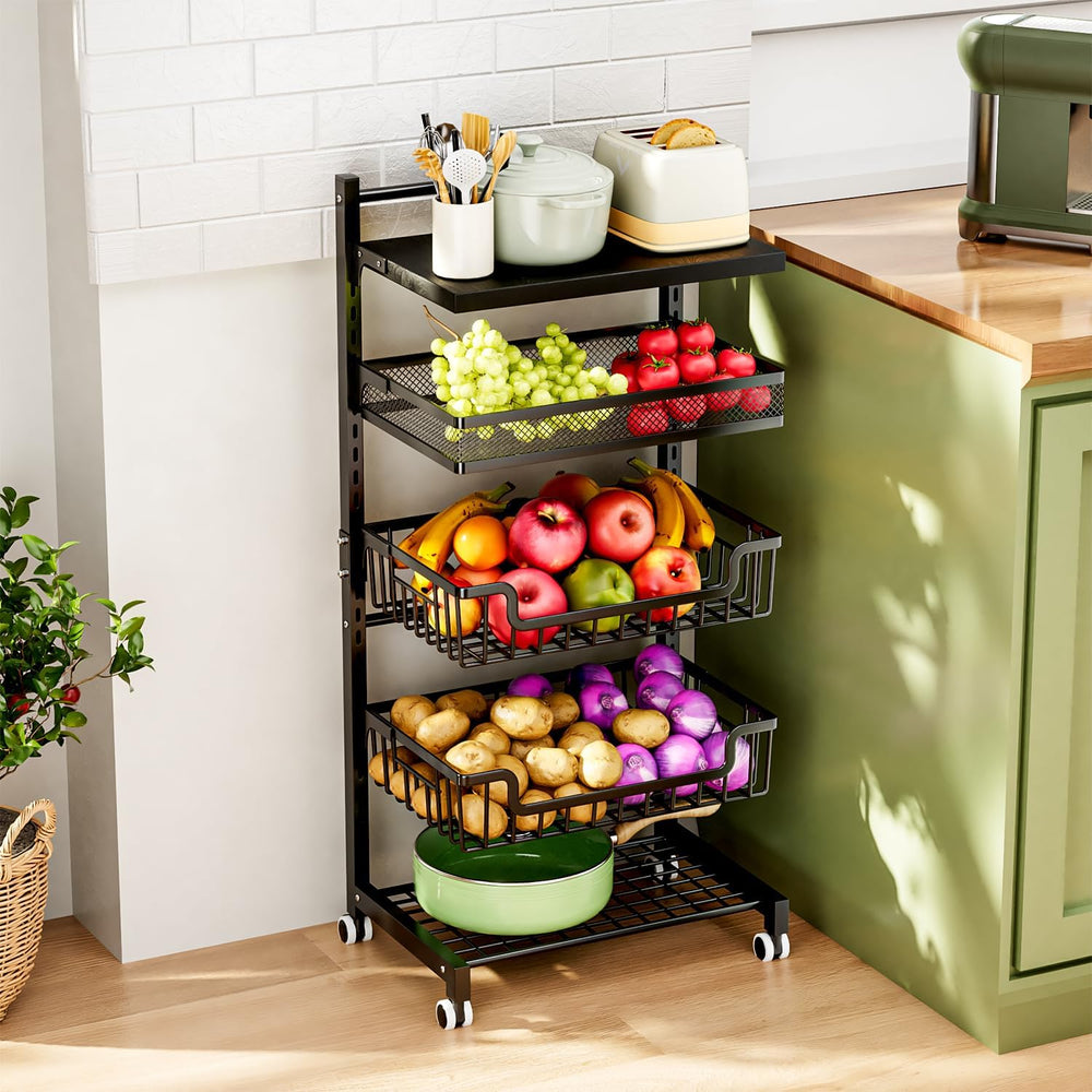 HapiRm Fruit Basket Kitchen Cart - 5 Tier Adjustable Vegetable Storage Rack, ...