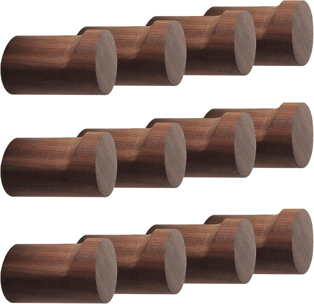 bsdonte 12 Pack Wood Wall Hooks, Natural Wooden Coat Hooks Wall Mounted, Hand...