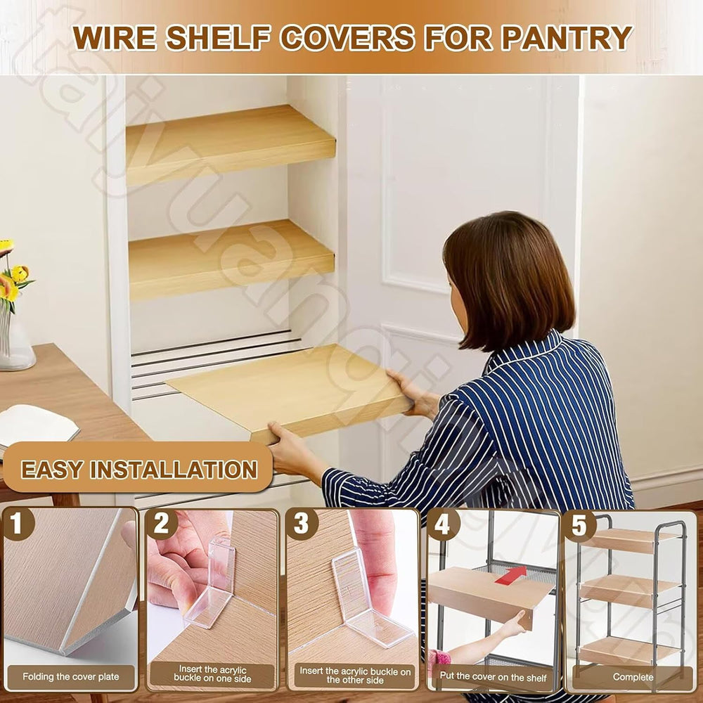 Wire Shelf Cover 16x28 inch, 4Pcs Faux Walnut Wood Shelf Covers for Wire Shel...
