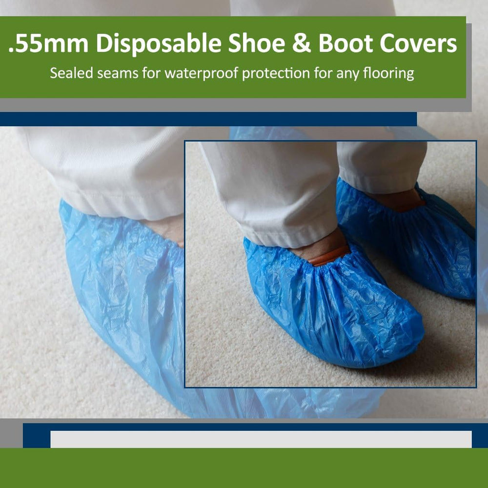 Blue CPE (.55 MM) Shoe & Boot Cover Booties, Water Proof CPE Material, In...