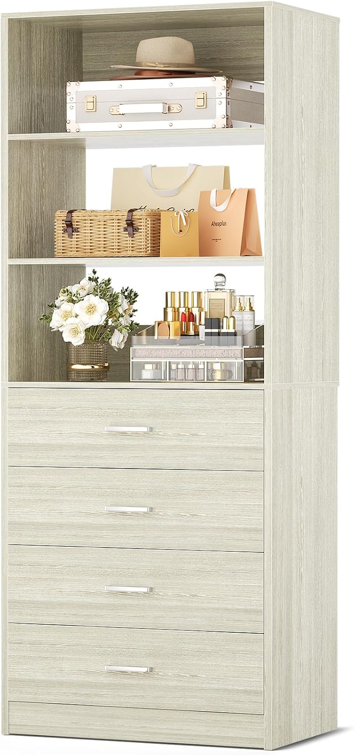 Aheaplus Closet Drawer System, 21.3" Wood Closet Organizer System,White Oak