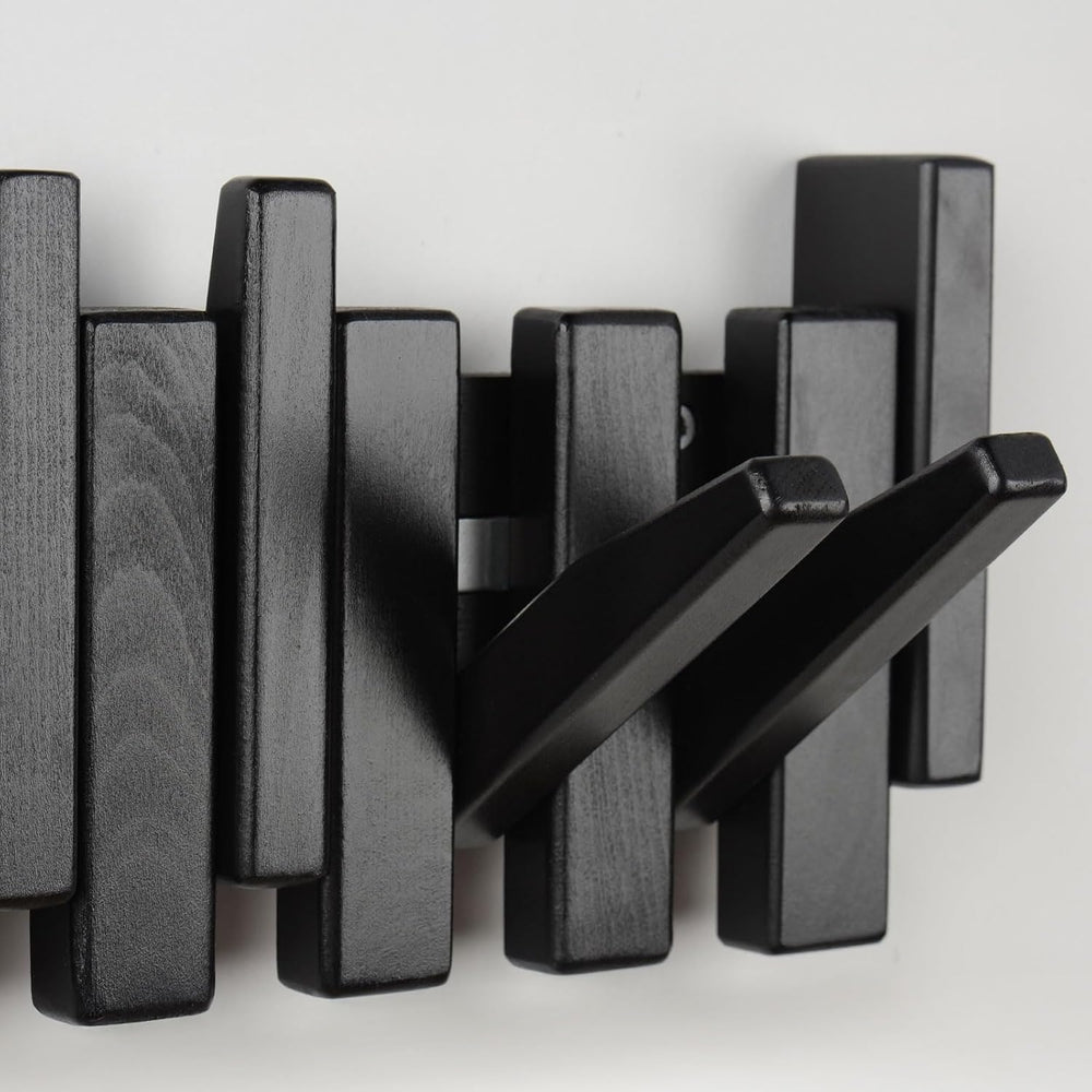 Beech Piano Key Coat Rack with 8 Flip Hooks, Black