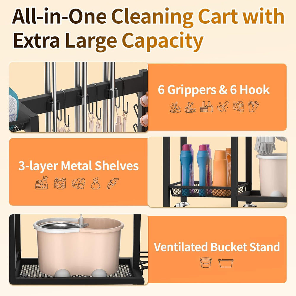 Broom Holder with Cleaning Supplies Organizer, 30.7"Wx11.8"Dx34.6&q...