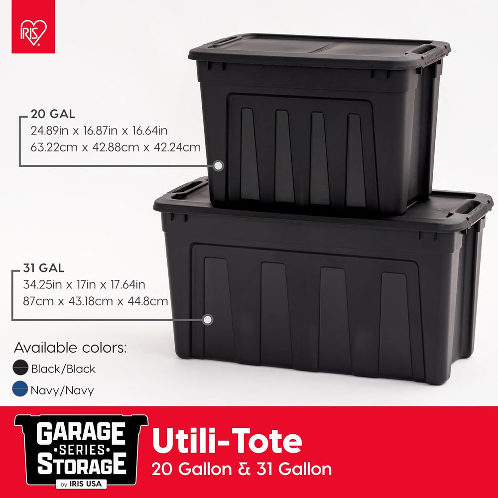 IRIS USA 4-Pack 31 Gal Heavy Duty Storage Totes with Lids, Black