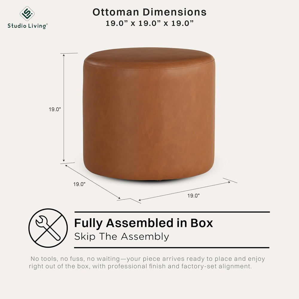 Lifestyle Solutions 19” Wentworth Ottoman Round Faux Leather Bench, Stationar...