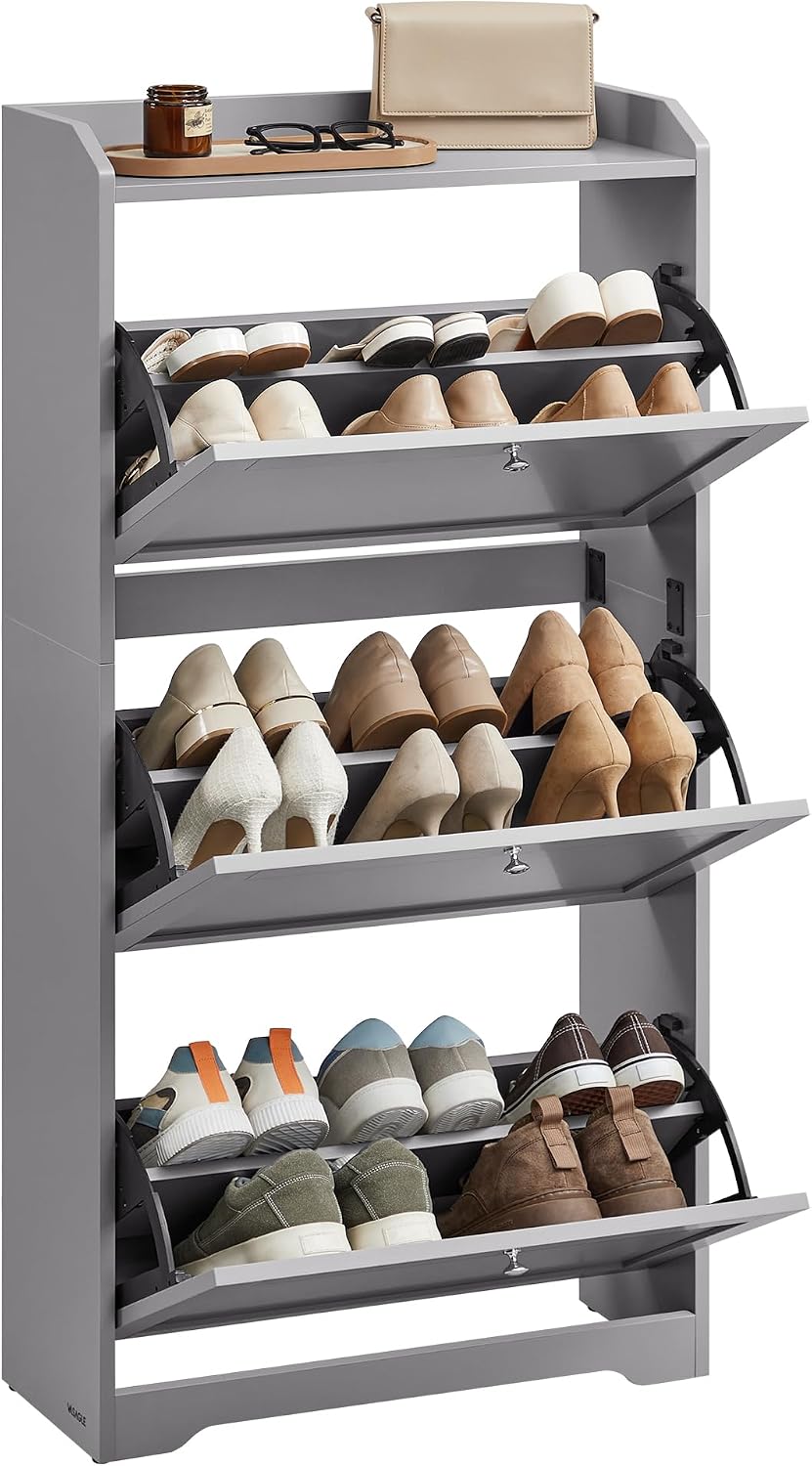 VASAGLE Shoe Storage Cabinet with 3 Flip Drawers, Slim, Holds 12‑20 Pairs
