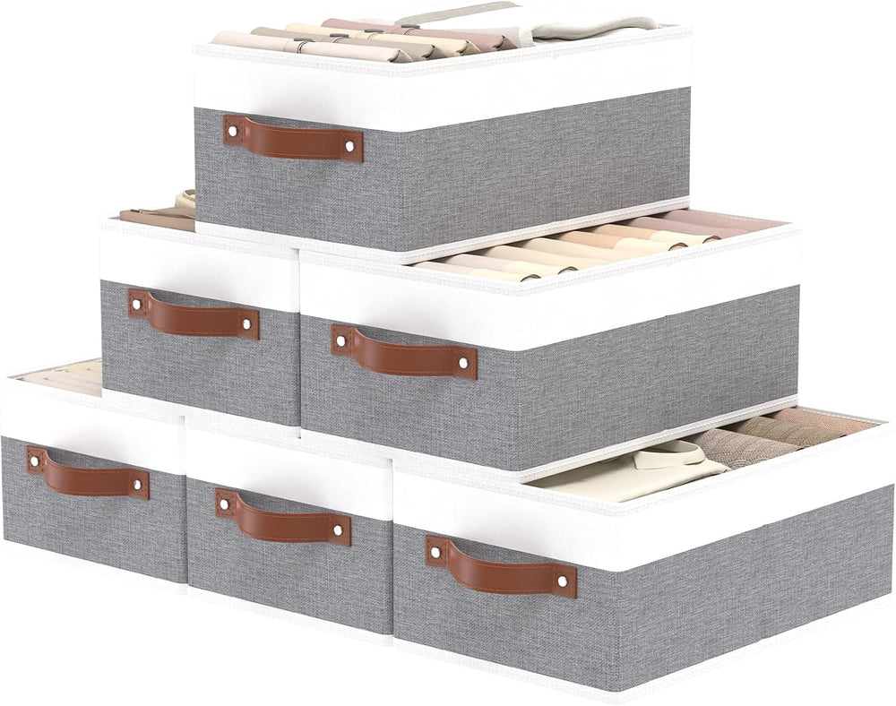 OUTBROS Foldable Drawer Organizers Gray/White, 16.1x6.5x9.8 inch, 6-Pack