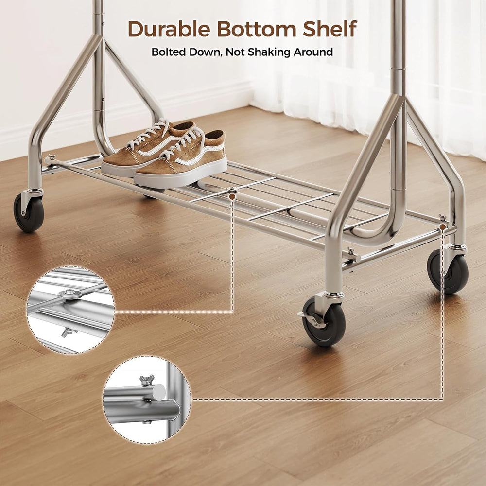 HYSEYY Heavy Duty Clothes Rack, Double Rod Clothing Rack for Hanging Clothes,...