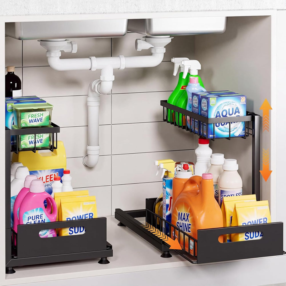 Saydear 2-Pack L-Shaped Under Sink Organizer, 2-Tier Pull-out Cabinet Rack