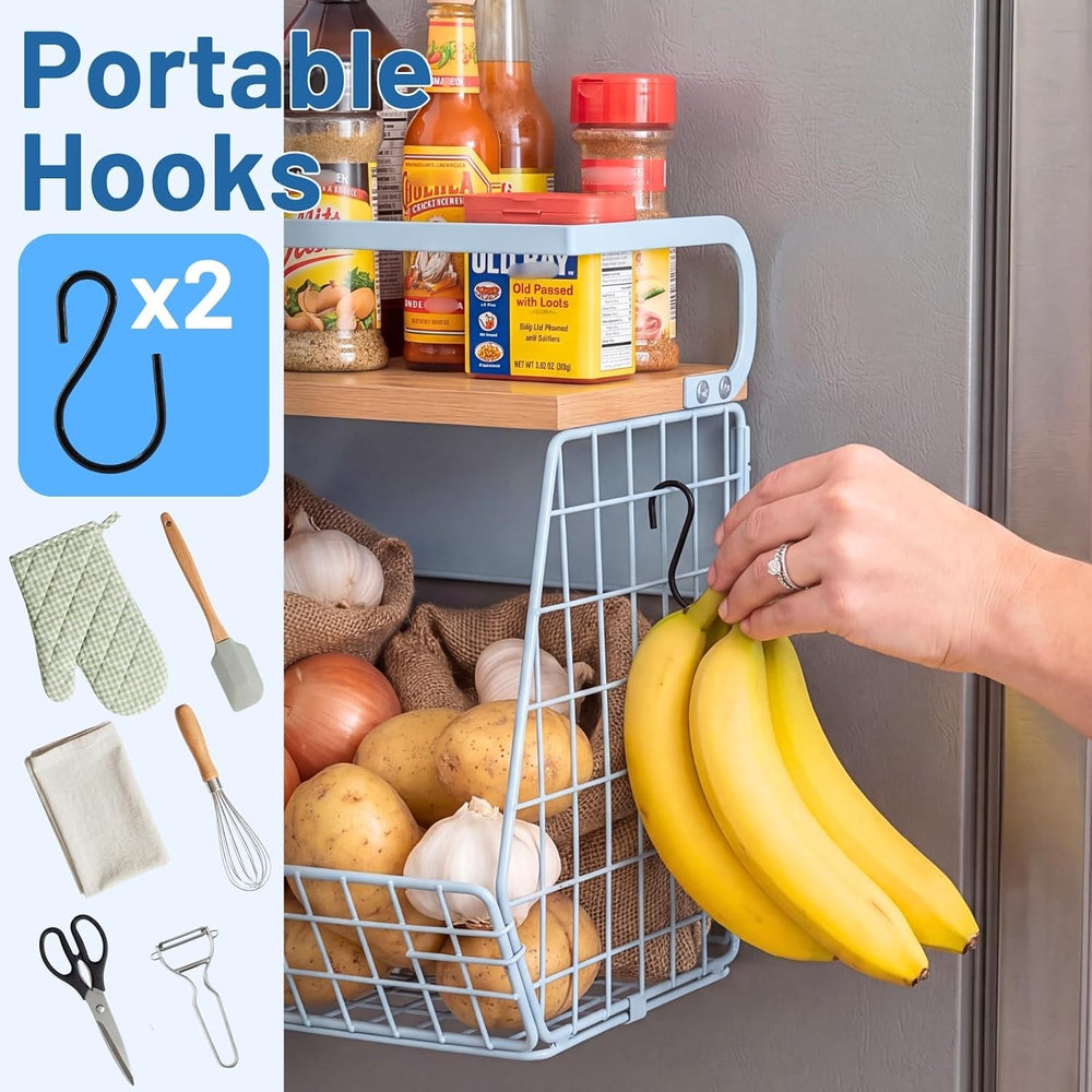 Magnetic Shelf for Fridge with Wood Lid, Fruit Potato and Onion Storage Bins,...