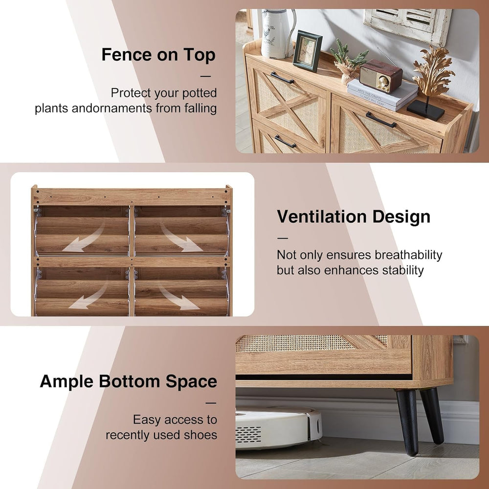 Barnyatoh Farmhouse Shoe Storage Cabinet,Shoe Organizer with 4 Flip Drawers