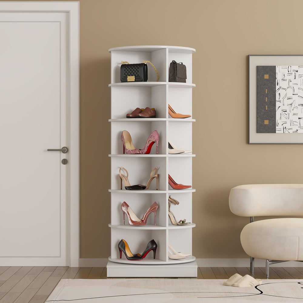 Rotating Shoe Rack, 6-Tier 360° Open-Shelf Shoe Organizer Tower, Freestanding...
