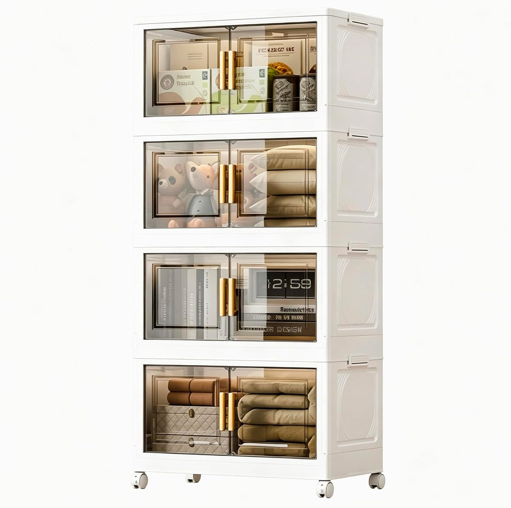 48QT Stackable Storage Bins with 1 Lid, 4-Tier Foldable Bins