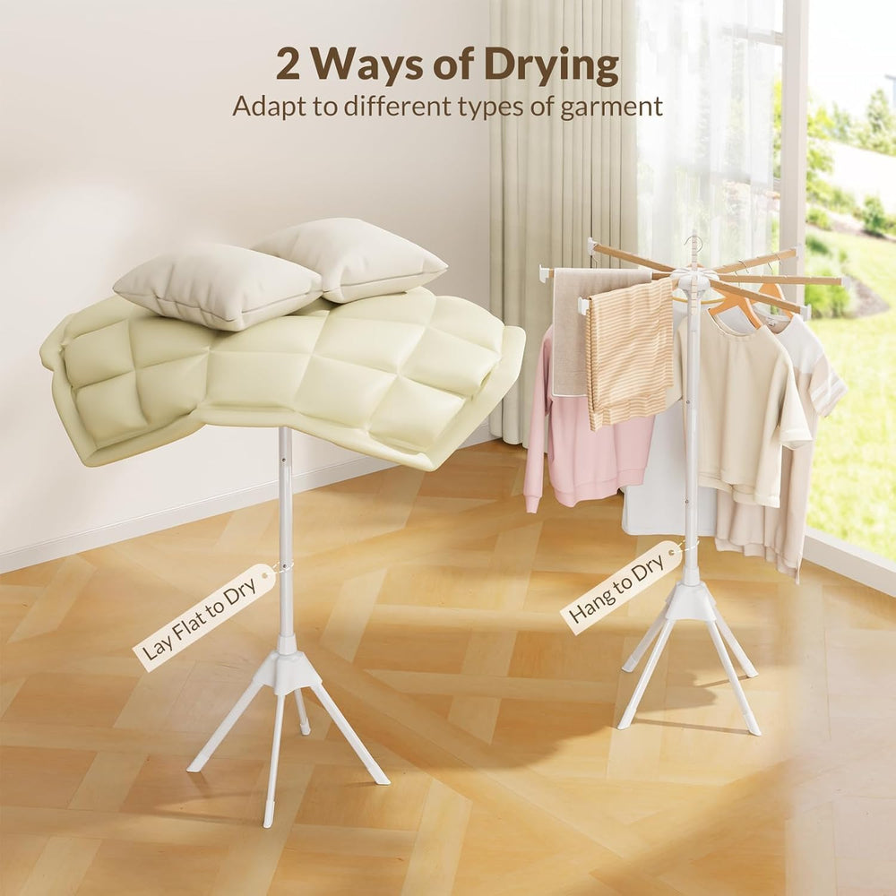 Wood Clothes Drying Rack, Foldable Collapsible Laundry Rack with 8 Adjustable...