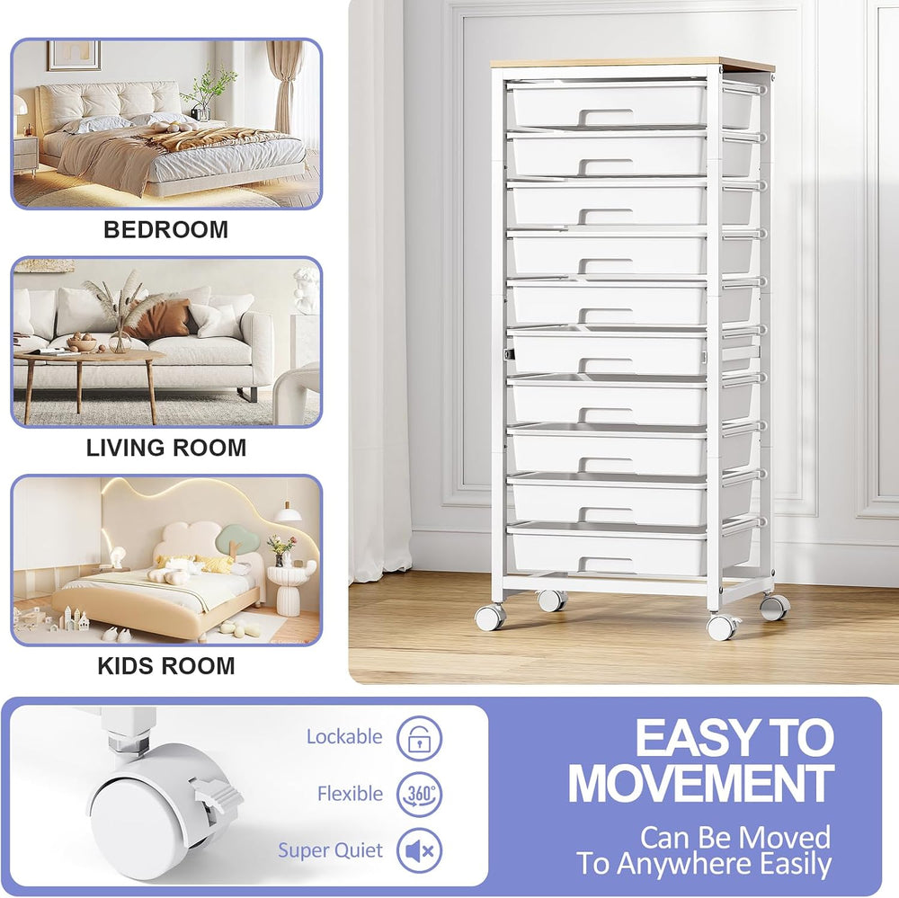 SYKIARIOL Rolling Cart with Drawers,White