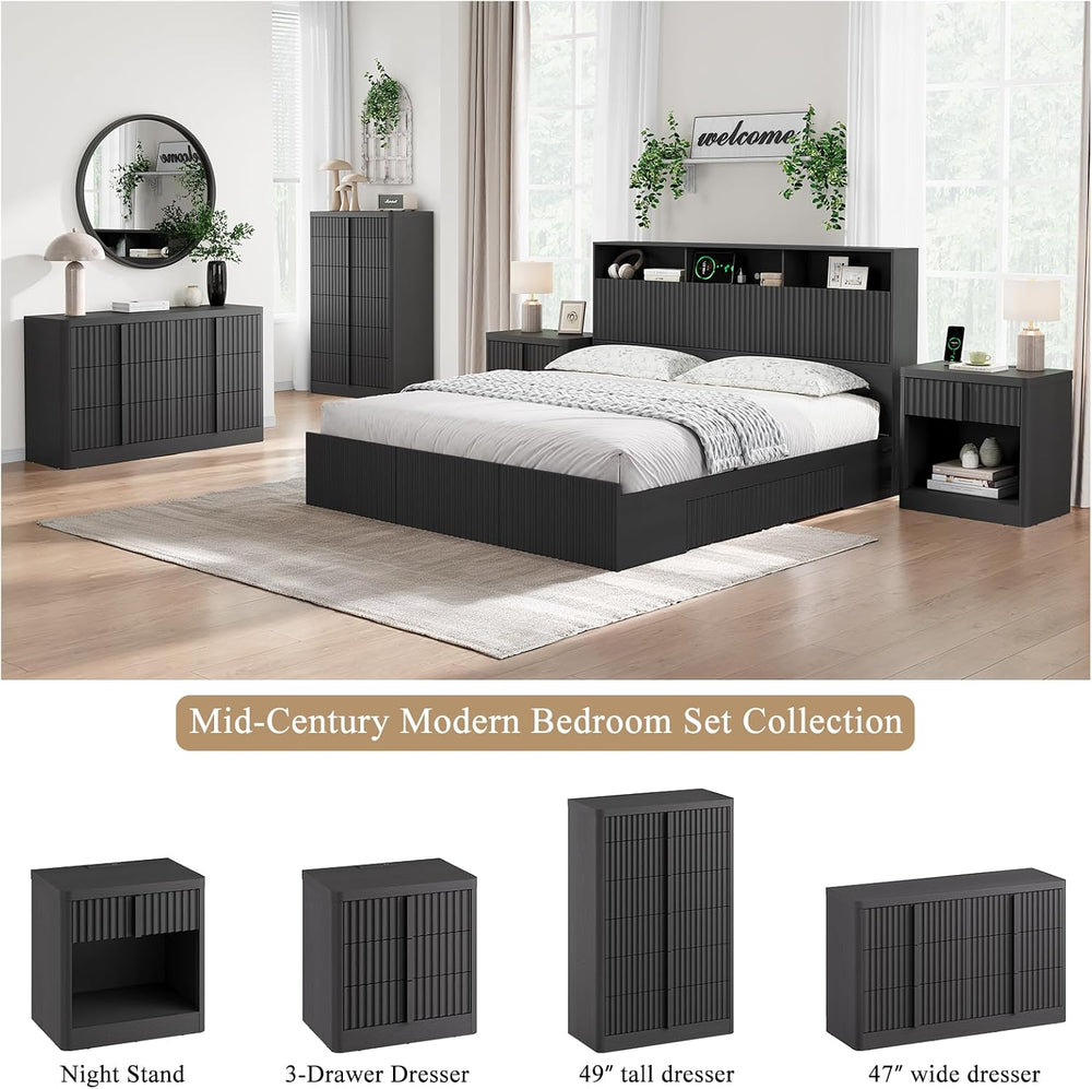 Fluted Dresser for Bedroom, 47" Wide 6 Drawer Dresser, Modern Chest of D...