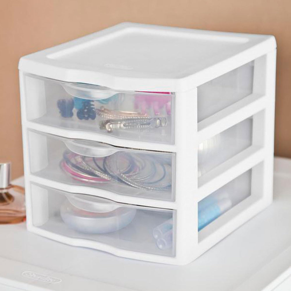 Sterilite Clearview 3-Drawer Cart Small Plastic Storage Organizer, 12-Pack