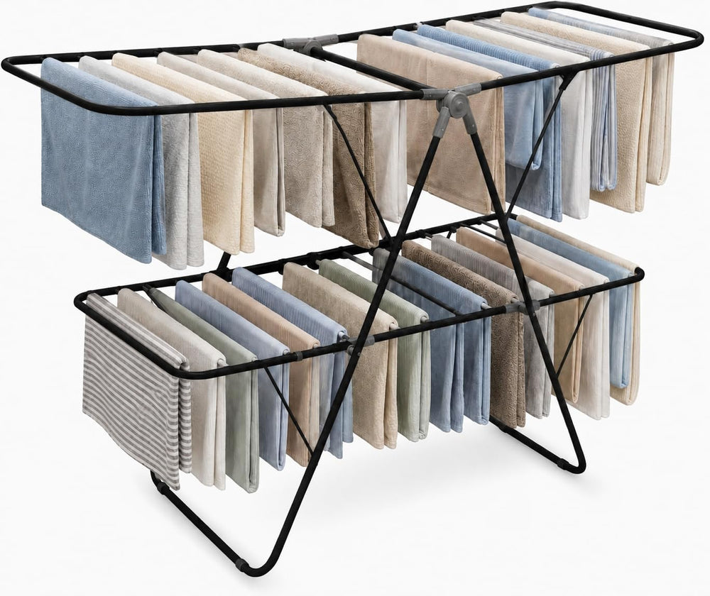 Brookstone 2 Tier Folding Rack - Indoor/Outdoor Collapsible Clothes Dryer Sta...