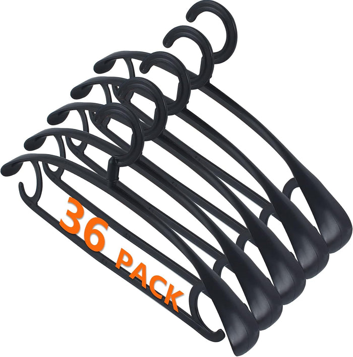 DEDU Plastic Clothes Hangers 36 Pack, Extra Thick Wide Shoulder Coat Hangers with 360° Swivel Hook Non Slip, Sweater Hangers Suit Hanger for Suits, Sweater, Dresses, Pants (Black)